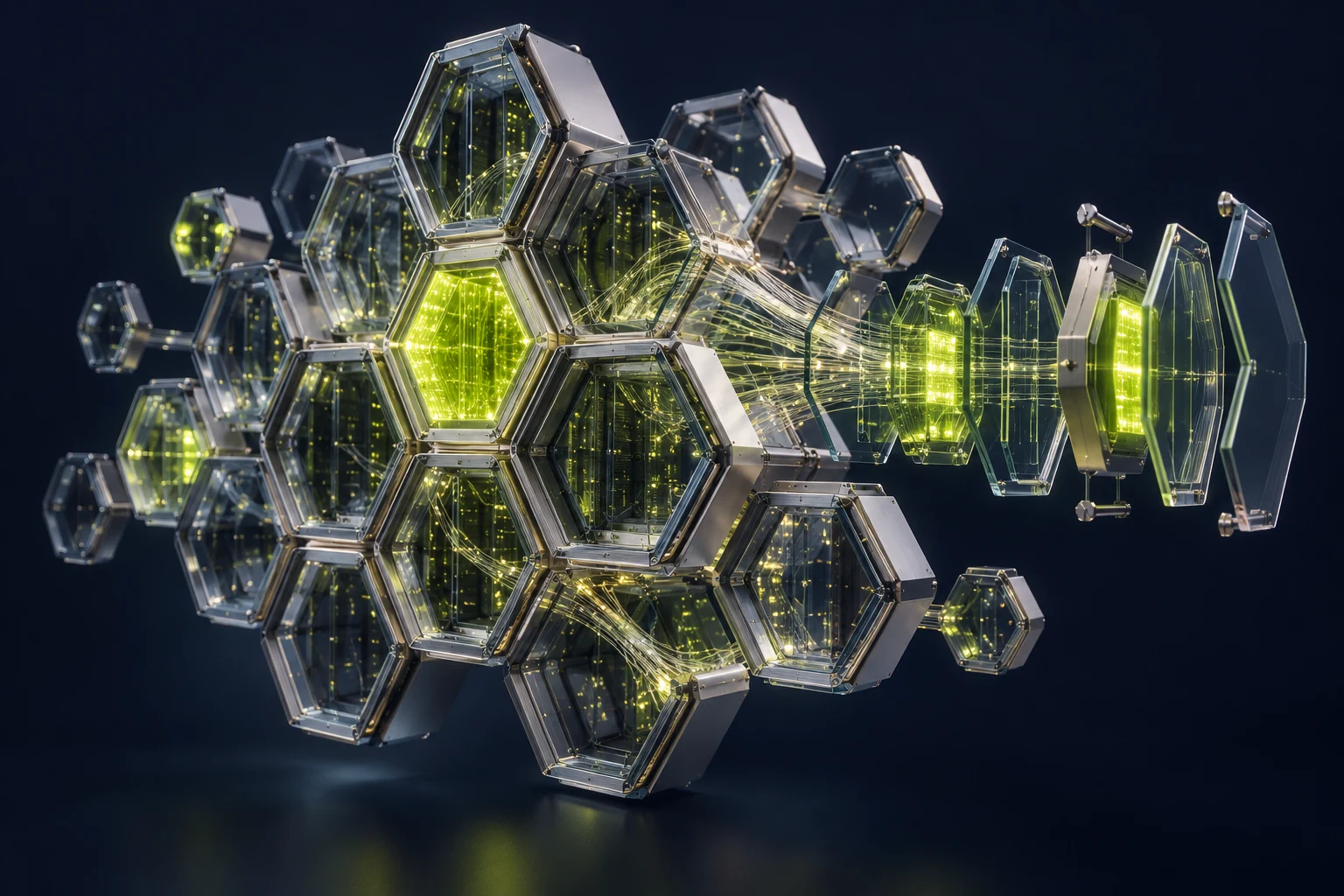 Konzeptionelle FIBERHIVE Wabenstruktur mit vernetzten Zellen